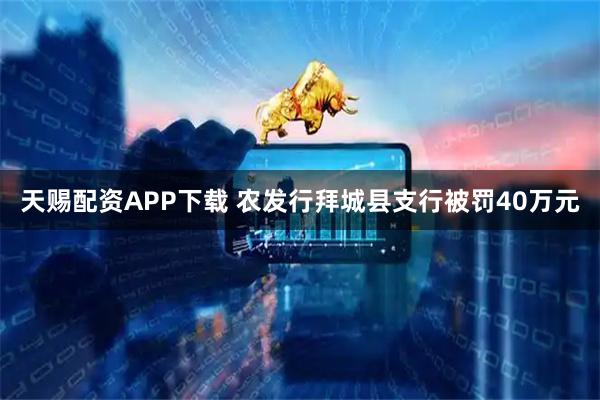 天赐配资APP下载 农发行拜城县支行被罚40万元